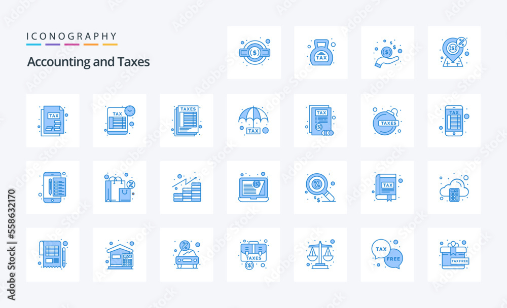 25 Taxes Blue icon pack. Vector icons illustration
