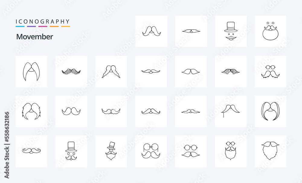 25 Movember Line icon pack. Vector icons illustration