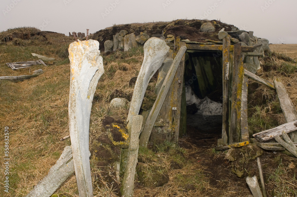 Inupiaq Sod House in the Oldest Native Village in Arctic Alaska Stock