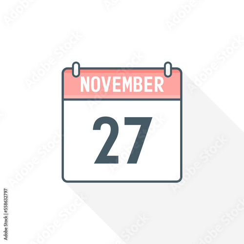 27th November calendar icon. November 27 calendar Date Month icon vector illustrator