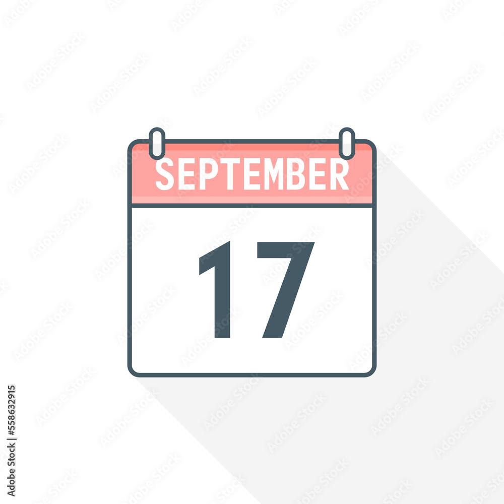 17th September calendar icon. September 17 calendar Date Month icon vector illustrator 17th September calendar icon. September 17 calendar Date Month icon vector illustrator