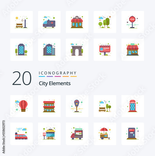 20 City Elements Flat Color icon Pack. like call. box. meter. booth. park