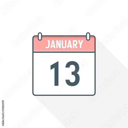 13th January calendar icon. January 13 calendar Date Month icon vector illustrator