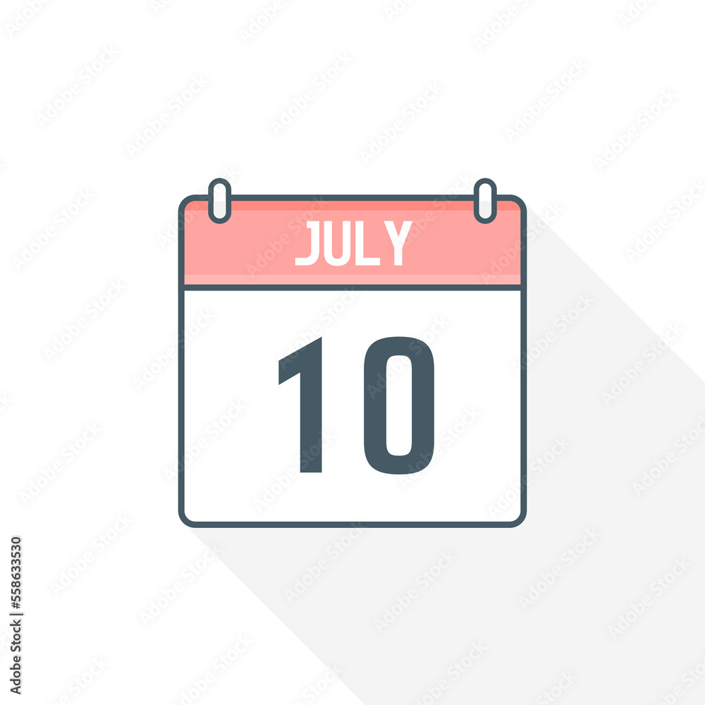 10th July calendar icon. July 10 calendar Date Month icon vector illustrator 10th July calendar icon. July 10 calendar Date Month icon vector illustrator
