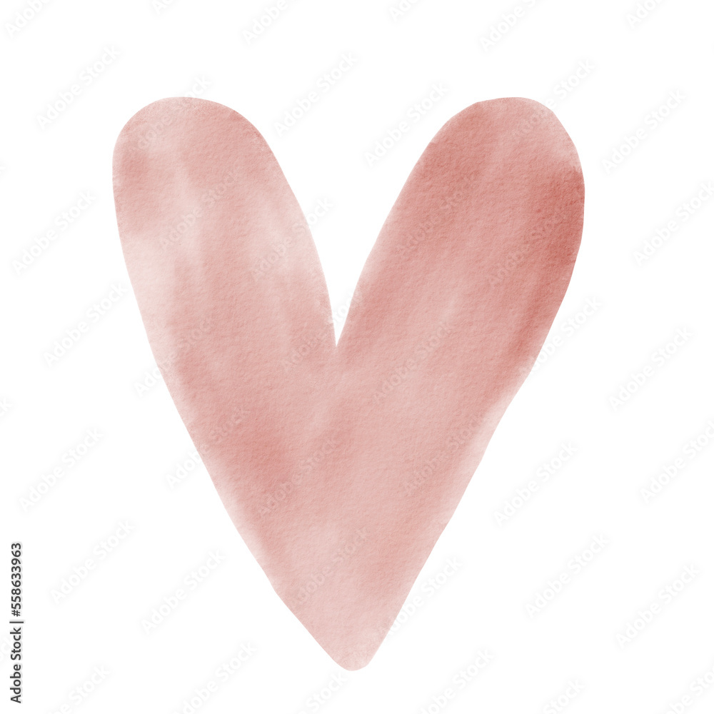 Valentine watercolor heart. Romantic Hand drawn watercolor illustration isolated on white background