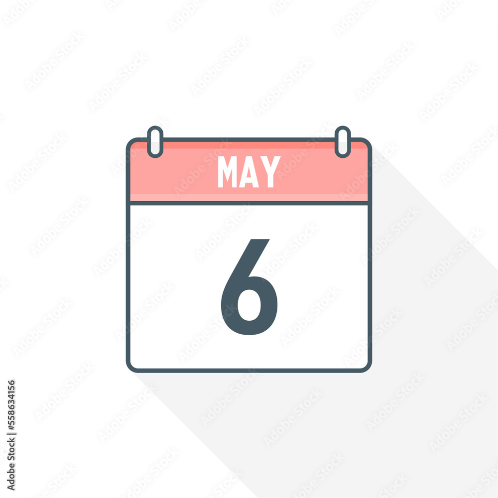 6th May calendar icon. May 6 calendar Date Month icon vector illustrator 6th May calendar icon. May 6 calendar Date Month icon vector illustrator
