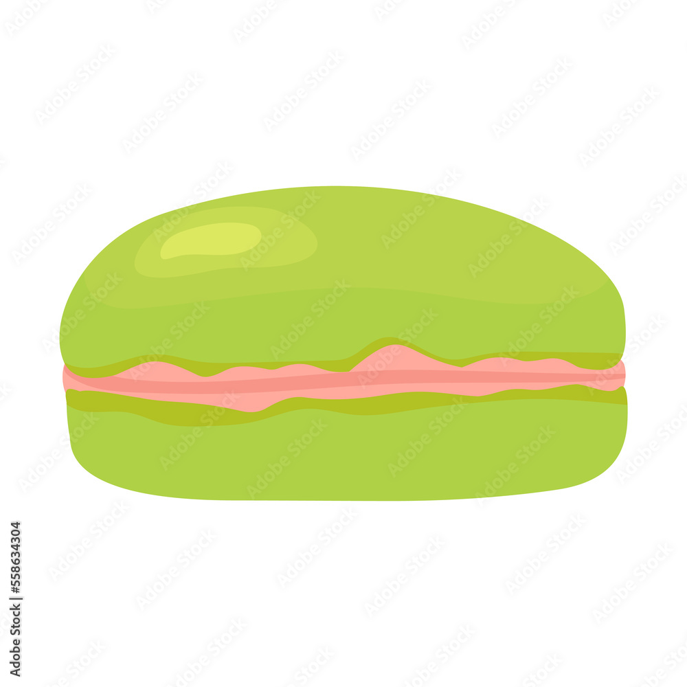 French macaroon dessert. Green macaron with pink filling French macaroon dessert. Green macaron with pink filling