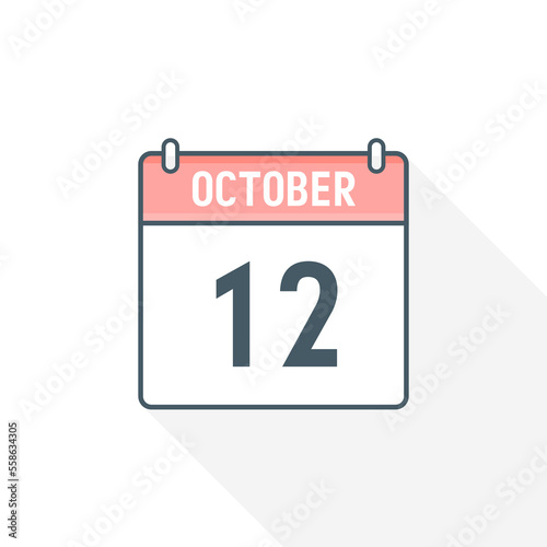 12th October calendar icon. October 12 calendar Date Month icon vector illustrator