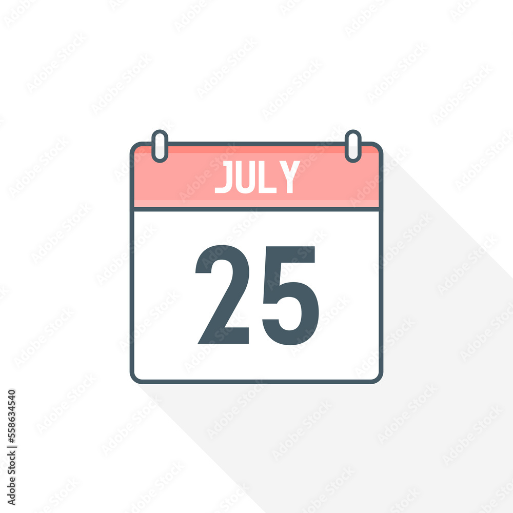 25th July calendar icon. July 25 calendar Date Month icon vector illustrator 25th July calendar icon. July 25 calendar Date Month icon vector illustrator