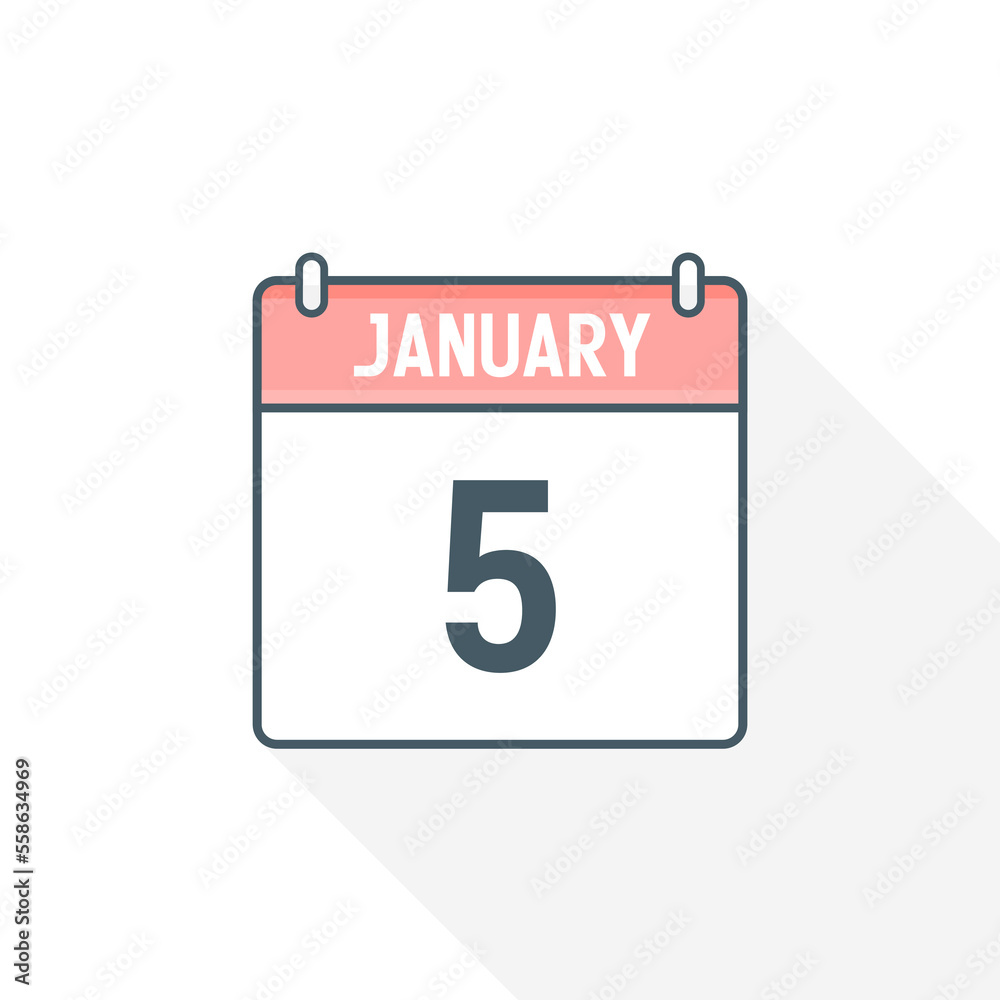 5th January calendar icon. January 5 calendar Date Month icon vector illustrator 5th January calendar icon. January 5 calendar Date Month icon vector illustrator