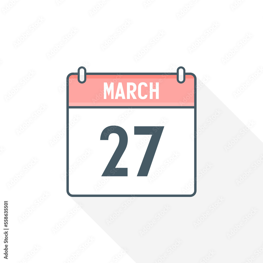 Fototapeta premium 27th March calendar icon. March 27 calendar Date Month icon vector illustrator