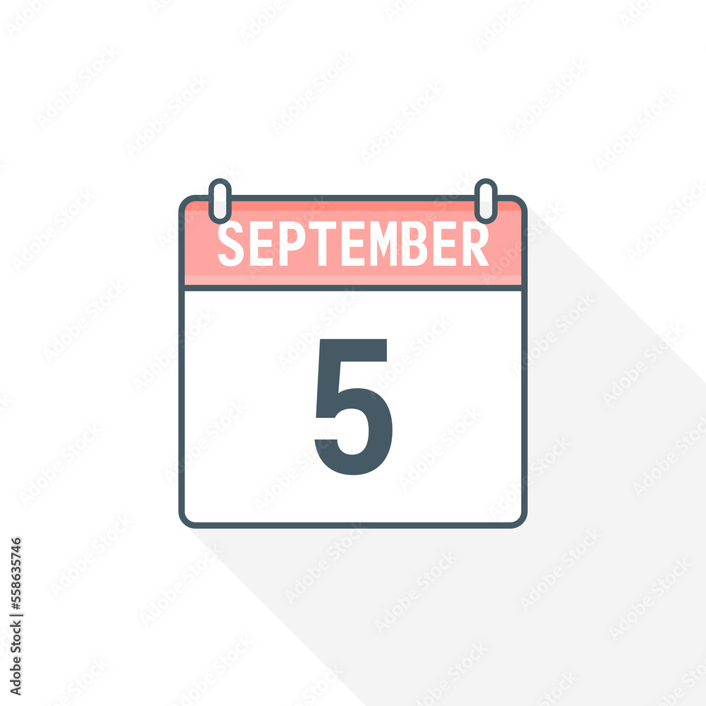 Fototapeta premium 5th September calendar icon. September 5 calendar Date Month icon vector illustrator
