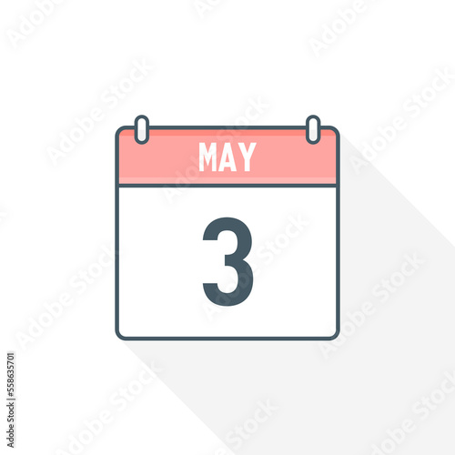 3rd May calendar icon. May 3 calendar Date Month icon vector illustrator