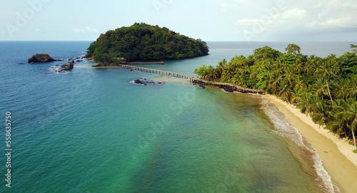 Aerial view of Bom Bom Beach, Principe island, Sao Tome and Principe photo