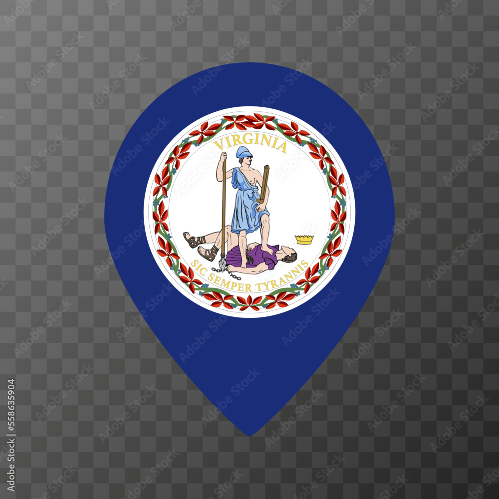 Map pointer with flag Virginia state. Vector illustration. Map pointer with flag Virginia state. Vector illustration.