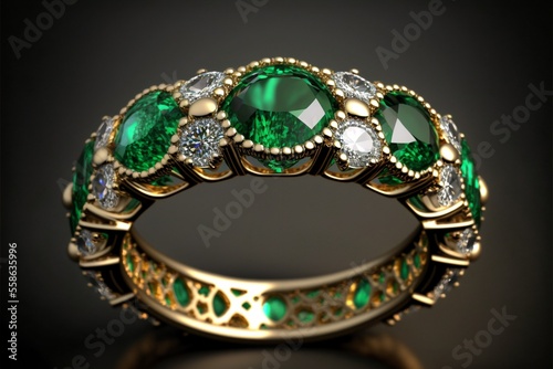 Emerald and Diamond Eternity Ring created with generative AI technology. High quality illustration