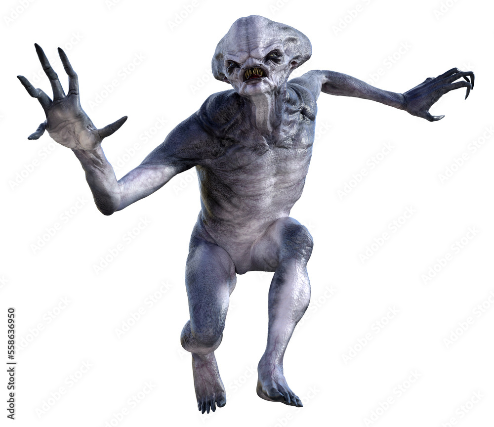 Illustration of an alien crouching in an attack position with arms out isolated on a white background. Illustration of an alien crouching in an attack position with arms out isolated on a white background.