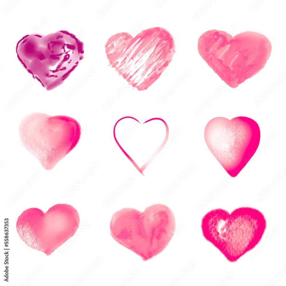set of pink hearts. Illustration cute drawing heart’s. 