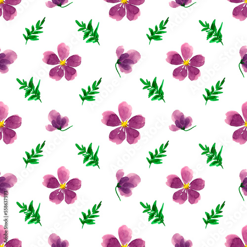 Drawn watercolor violet flowers on a background. Violet flowers watercolor seamless pattern. Spring. Summer. Home textiles. Fabric print. Floral background. Beautiful flowers. Azalea. Watercolor. photo
