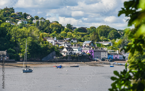 Boats and Yachts on River Dart over Dittisham and Greenway Quay, Devon, England