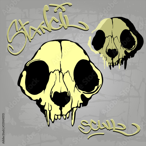 Two-layer cat skull stencil. Modern vector illustration of cat skull isolated on concrete background. 