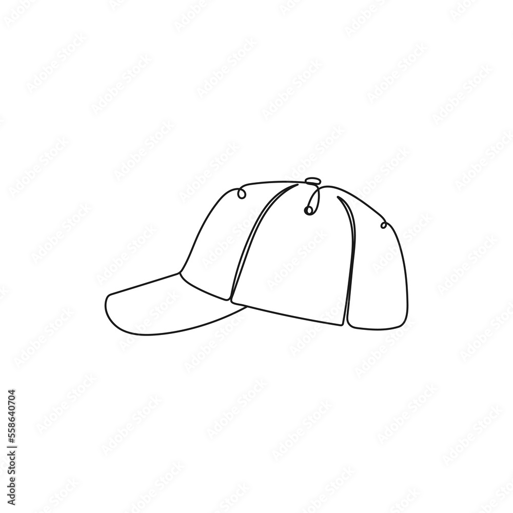 Baseball cap. Sport hat. Travel accessory, sport clothes. One continuous line drawing. Hand drawn vector illustration. Baseball cap. Sport hat. Travel accessory, sport clothes. One continuous line drawing. Hand drawn vector illustration.