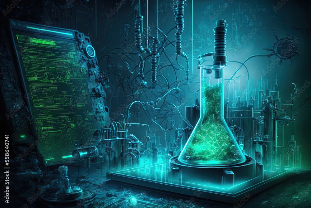 Concept of futuristic science lab background. Generative AI Stock