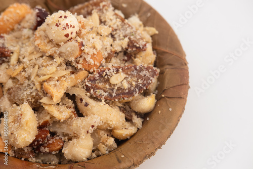 Winter Delicacy Atta Panjiri Or Aate Ki Panjiri Is Made Of Wholewheat Flour Aata Roasted in Shuddha Desi Ghee Pure Clarified Butter With Sugar And Various Dry Fruits Like Badam, Akhrot, Adrakh, Gondh