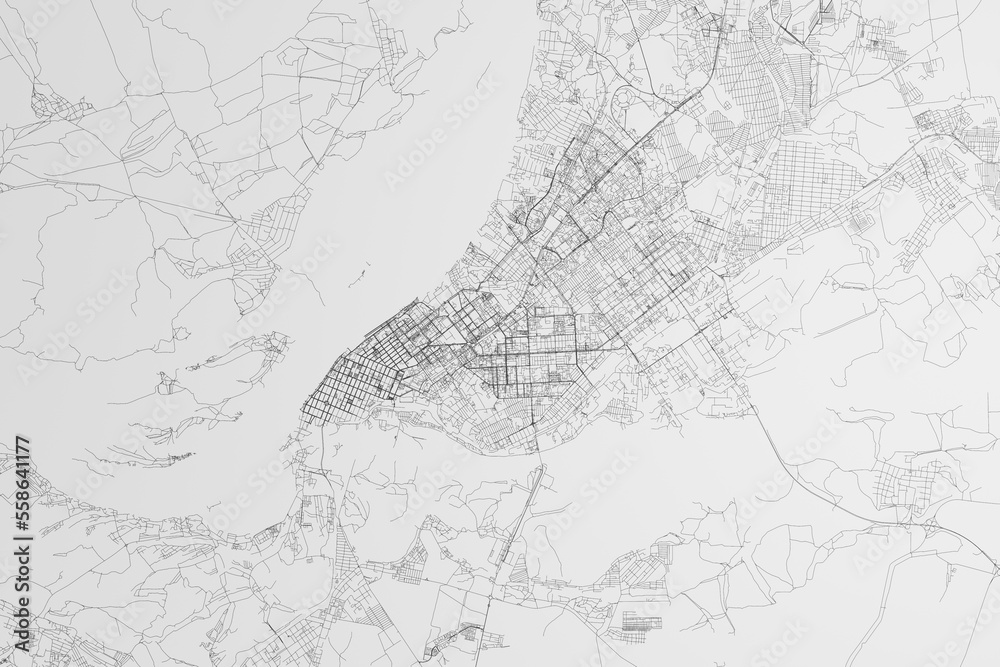 Map of the streets of Samara (Russia) on white background. 3d render, illustration Map of the streets of Samara (Russia) on white background. 3d render, illustration
