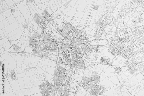 Map of the streets of Utrecht (Netherlands) on white background. 3d render, illustration