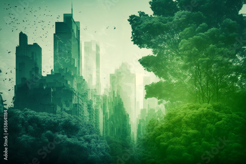Futuristic skyscrapers with greenery 