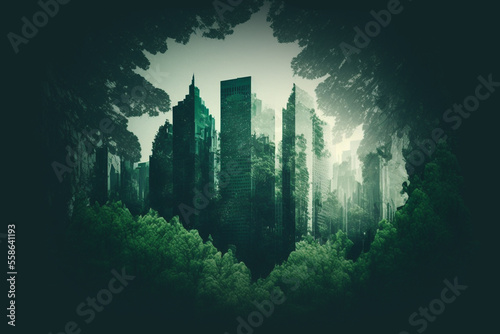 Futuristic skyscrapers with greenery 