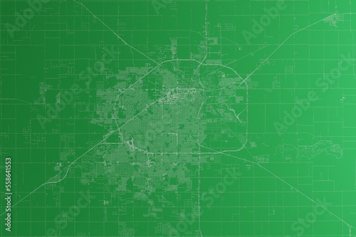 Map of the streets of Lubbock  Texas  USA  made with white lines on green paper. Rough background. 3d render  illustration