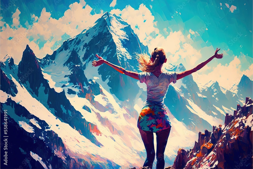 ai generated,Girl on a background of mountains 