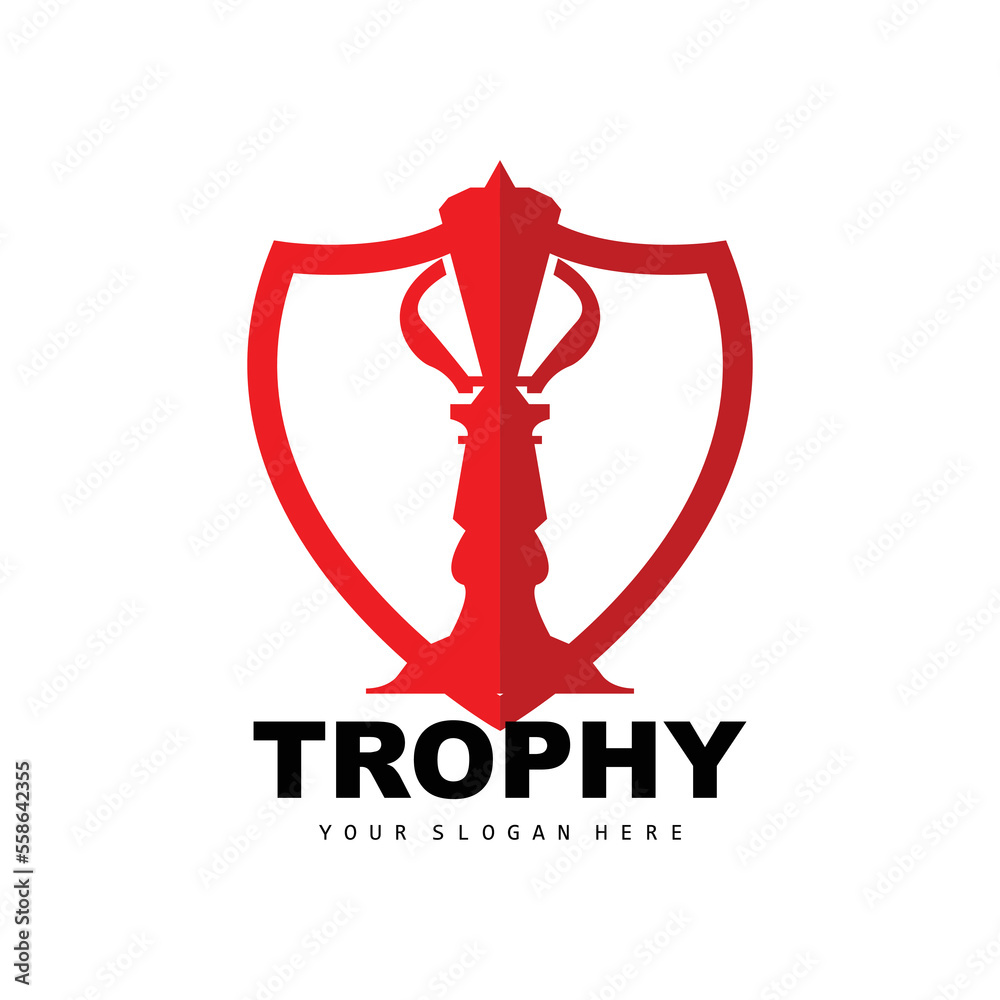 Championship Trophy Logo, Champion Award Winner Trophy Design, Vector Icon Template
