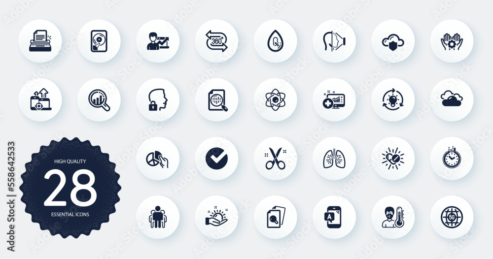 Set of Science icons, such as Cloud protection, Scissors and 5g internet flat icons. Analytics chart, 360 degree, Face id web elements. Employee hand, Success business, Lungs signs. Vector Set of Science icons, such as Cloud protection, Scissors and 5g internet flat icons. Analytics chart, 360 degree, Face id web elements. Employee hand, Success business, Lungs signs. Vector