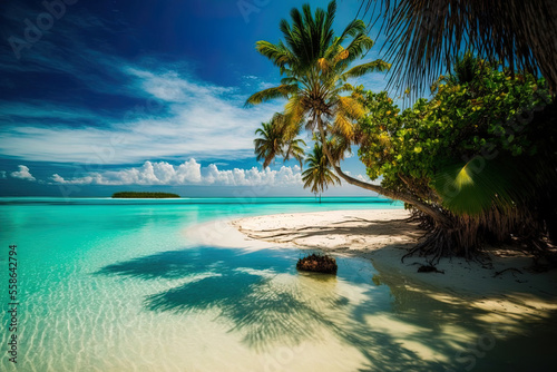 natural idea at a beach. Lake Palm Beach Sunshine filled tropical paradise island. exotic setting. Generative AI © 2rogan