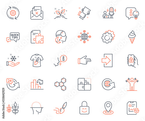 Business icons set. Included icon as Locked app, Gluten free and Decreasing graph web elements. World globe, Winner cup, Logistics network icons. 24 hours, Reject letter. Vector