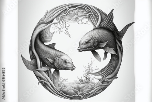 Pisces fish zodiac sign tattoo. Tattoo idea for men or women. Generative AI.