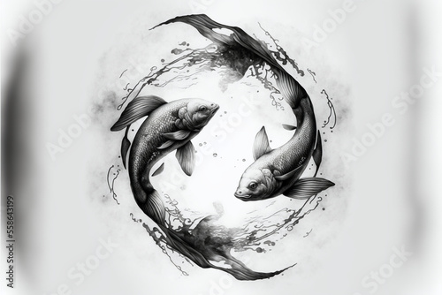 Pisces fish zodiac sign tattoo. Tattoo idea for men or women. Generative AI.