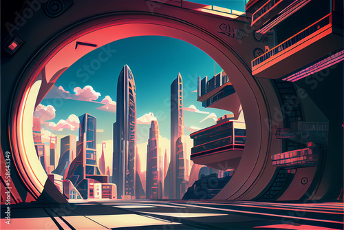 Futuristic modern city at s...