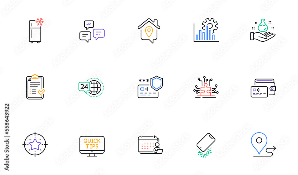 Accounting, Refrigerator and Seo graph line icons for website, printing. Collection of Work home, 24h service, Chemistry lab icons. Journey, Puzzle options, Smartphone broken web elements. Vector Accounting, Refrigerator and Seo graph line icons for website, printing. Collection of Work home, 24h service, Chemistry lab icons. Journey, Puzzle options, Smartphone broken web elements. Vector