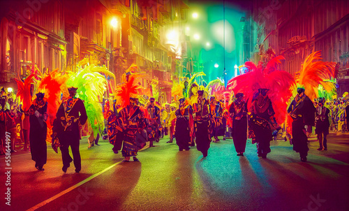 carnival people dancing in the city, Generative AI Art Illustration © Animaflora PicsStock