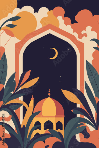 islamic Mosque background Islam, ramadan greeting card design template