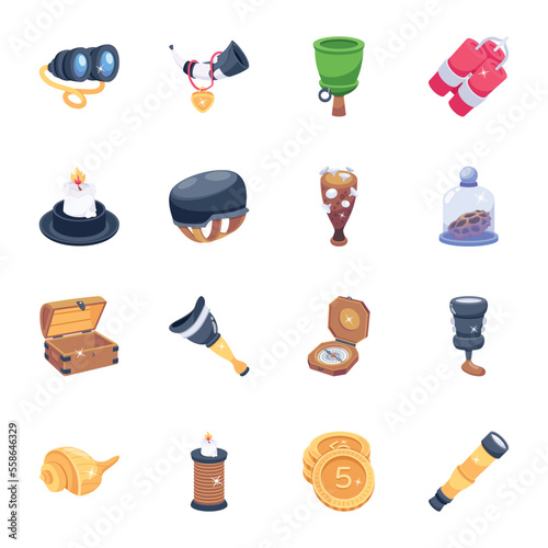 Set of Pirate Elements 2D Icons 


