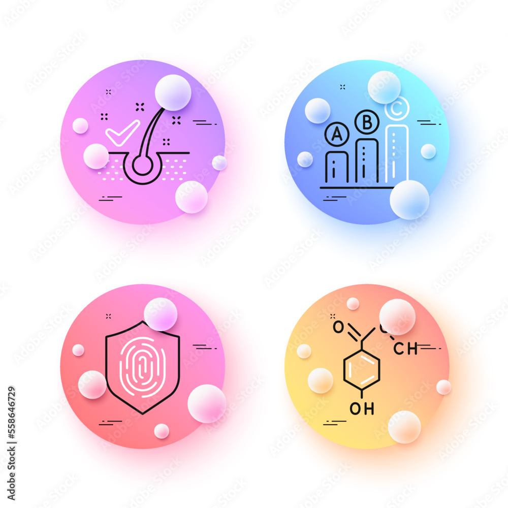 Anti-dandruff flakes, Fingerprint and Graph chart minimal line icons. 3d spheres or balls buttons. Chemical formula icons. For web, application, printing. Vector Anti-dandruff flakes, Fingerprint and Graph chart minimal line icons. 3d spheres or balls buttons. Chemical formula icons. For web, application, printing. Vector