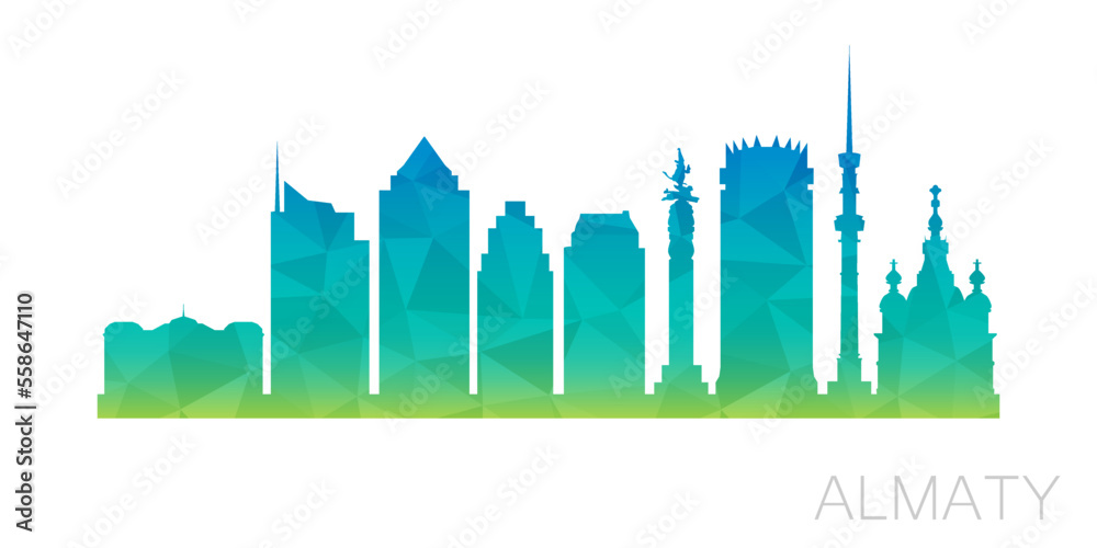 Almaty, Kazakhstan Low Poly Skyline Clip Art City Design. Geometric Polygon Graphic Horizon Icon. Vector Illustration Symbol.