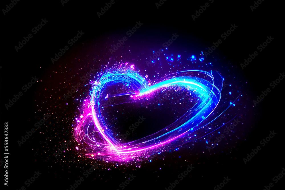 Beautiful Heart Shape Glitter and Flash Neon Glow Lights, Valentine Day Heart Shape Neon Light Concept
