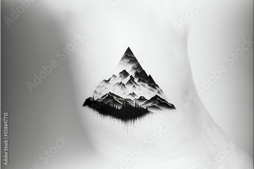 Mountain tattoo. Nature and wildlife. Man or woman tattoo idea. Generative AI.