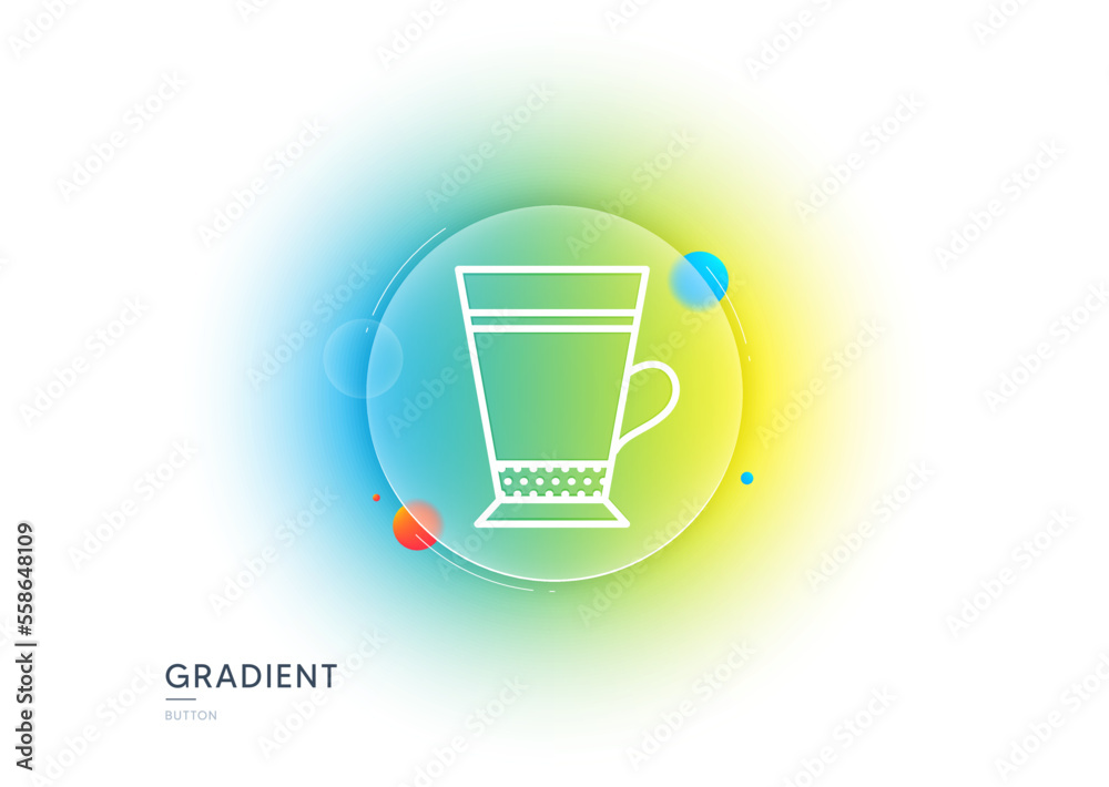 Latte coffee icon. Gradient blur button with glassmorphism. Hot drink sign. Beverage symbol. Transparent glass design. Latte line icon. Vector Latte coffee icon. Gradient blur button with glassmorphism. Hot drink sign. Beverage symbol. Transparent glass design. Latte line icon. Vector